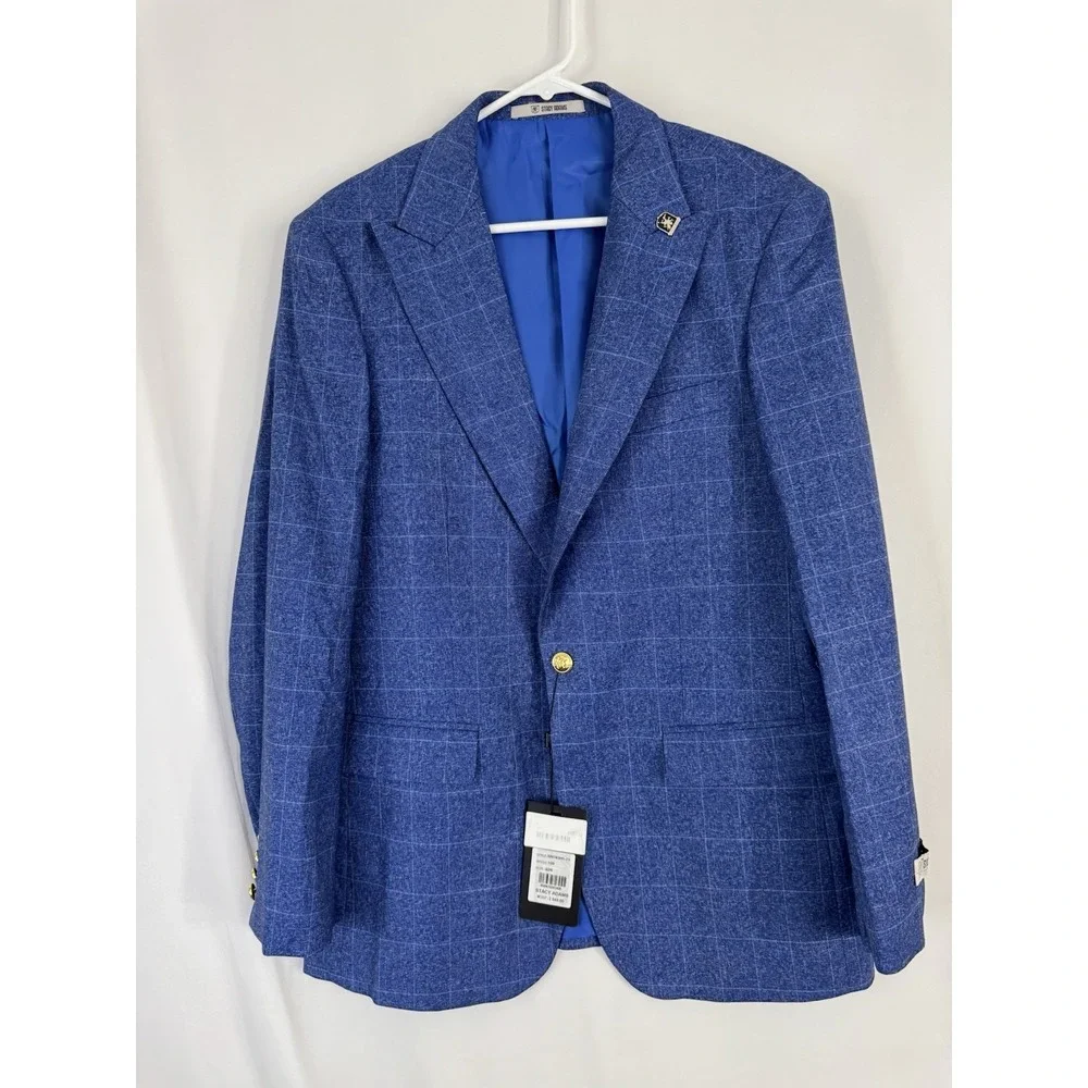 NWT Stacy Adams Blue Windowpane Sport Coat Blazer 40R Hybrid Exclusive MSRP $549